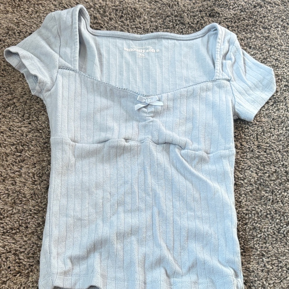 Brandy Melville Sky Blue Ribbed Blouse